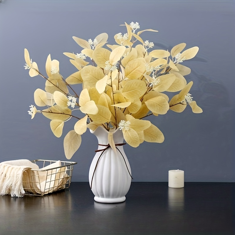 5Pcs Gold Artificial Eucalyptus Stems Fall Decor Floral Flower for Wedding  Party Bouquet Home Farmhouse Vase