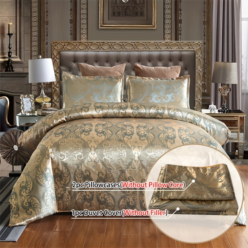 Luxurious European Satin Jacquard Duvet Cover Set Soft Silky
