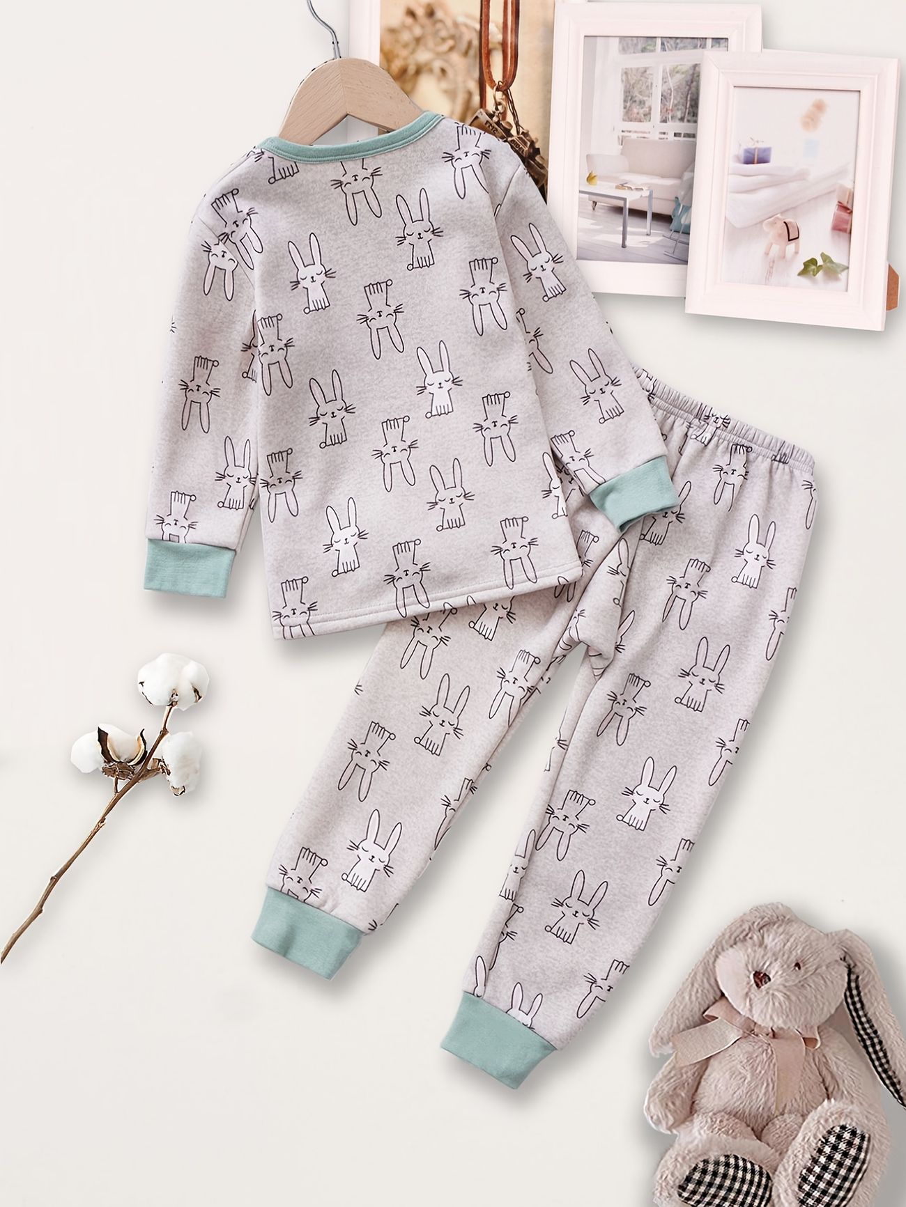 Conjunto De Pijamas De Lana Para Niñas Top De Manga Larga Con Estampado De  Conejo Pantalones