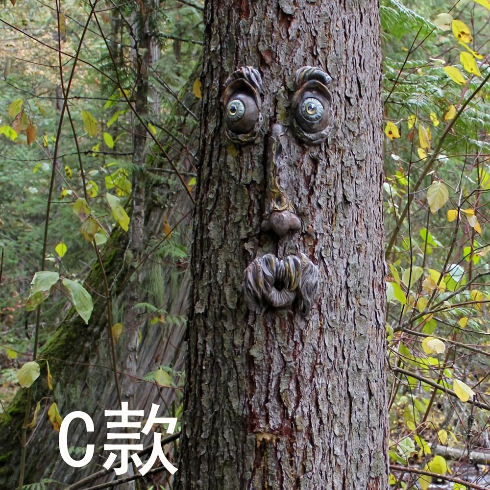 Prefdo Décoration de visage d'arbre en plein air, décoration de jardin  d'arbre, décorations drôles d'arbre, statues d'extérieur vieil homme