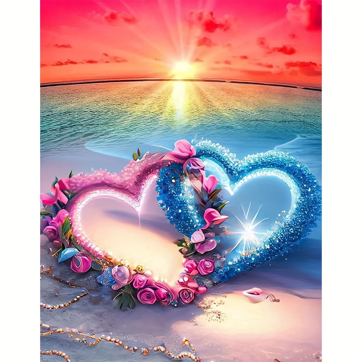 

1pc 11.8×15.7 Inch Diy 5d Frameless Diamond Painting Seaside Beach Romantic Love Sunrise Landscape Wall Art Decor Mosaic Home Art Gift