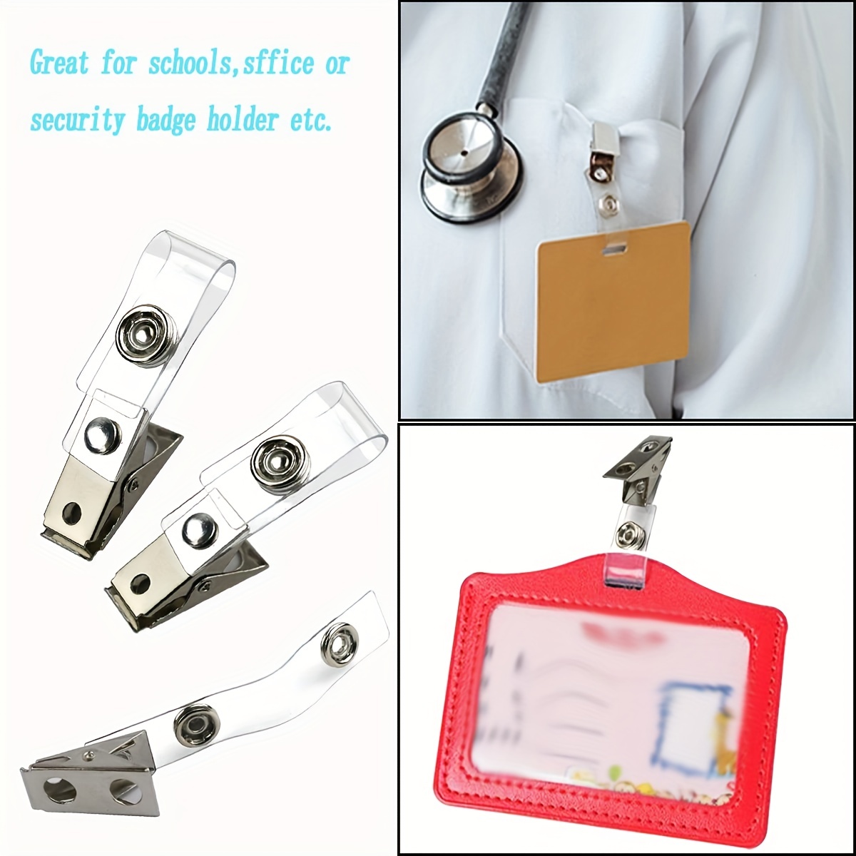 Metal Badge Clips With Clear Pvc Straps For Id Cards Name - Temu