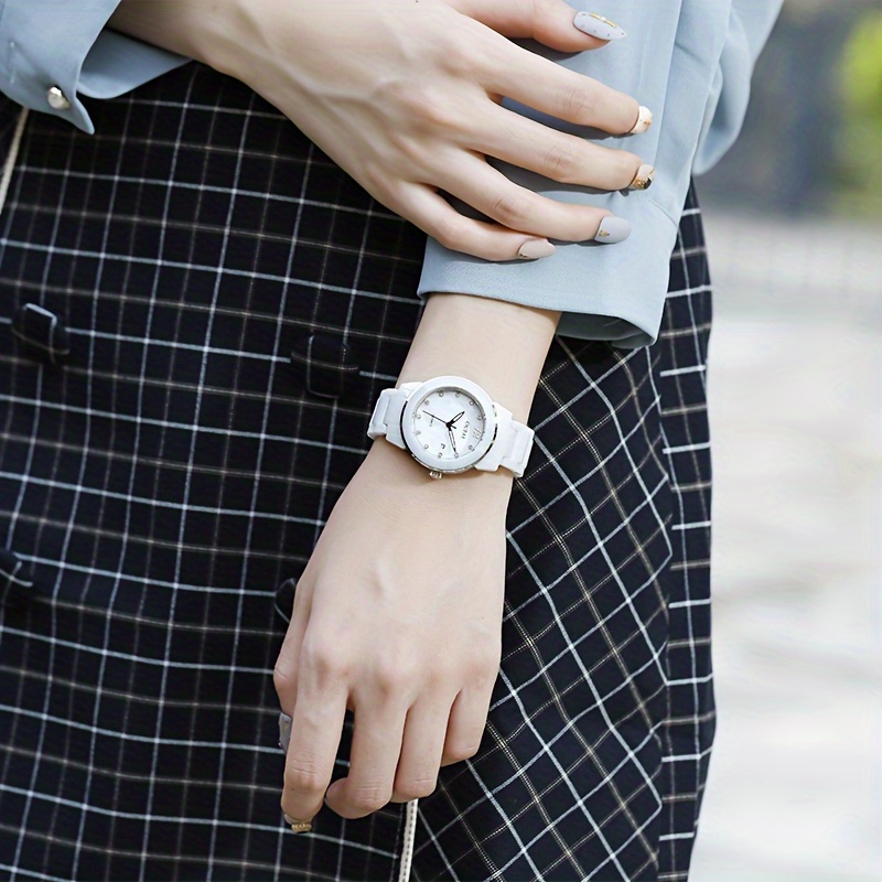 oupai mens white ceramic strap watch fashionable trendy calendar waterproof and luminous wrist watch
