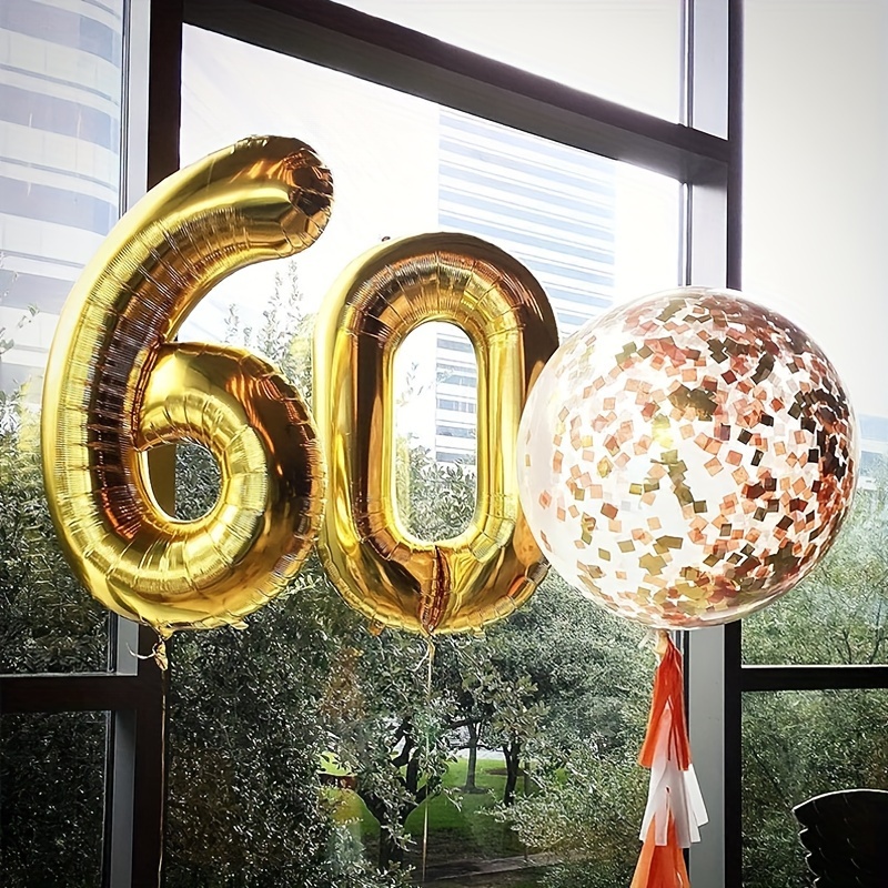 Globos con el número 60, globos de aluminio de Mylar de aluminio de 60 años  dorados, gigantes, para fiestas de cumpleaños de 60 años, decoraciones de