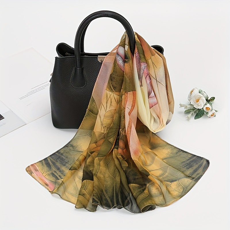 Lotus Pattern Chiffon Scarf Lightweight Soft Shawl Sunscreen Beach Yarn Towel