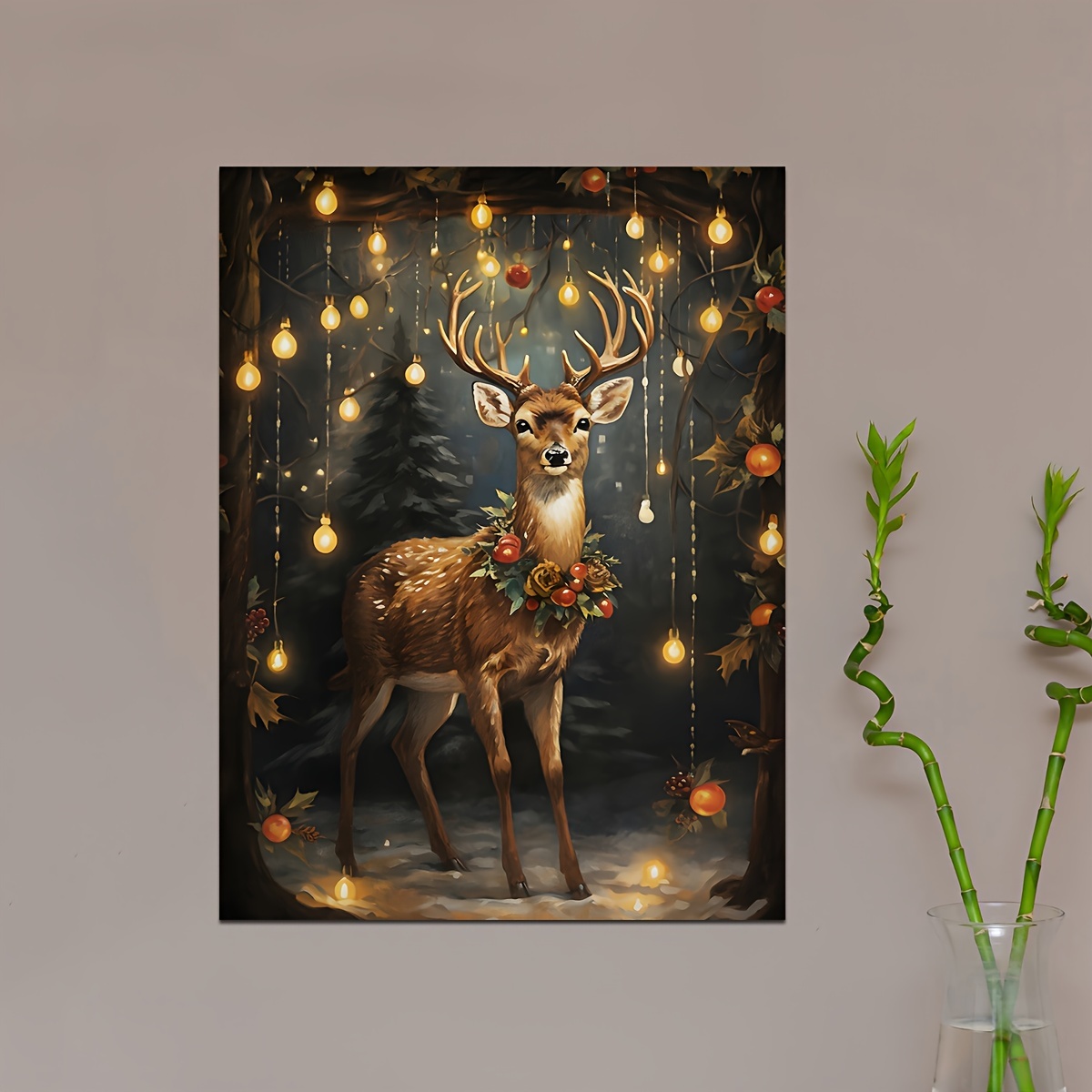 Reindeer Antlers In Christmas Lights Print Animal Scenery Temu