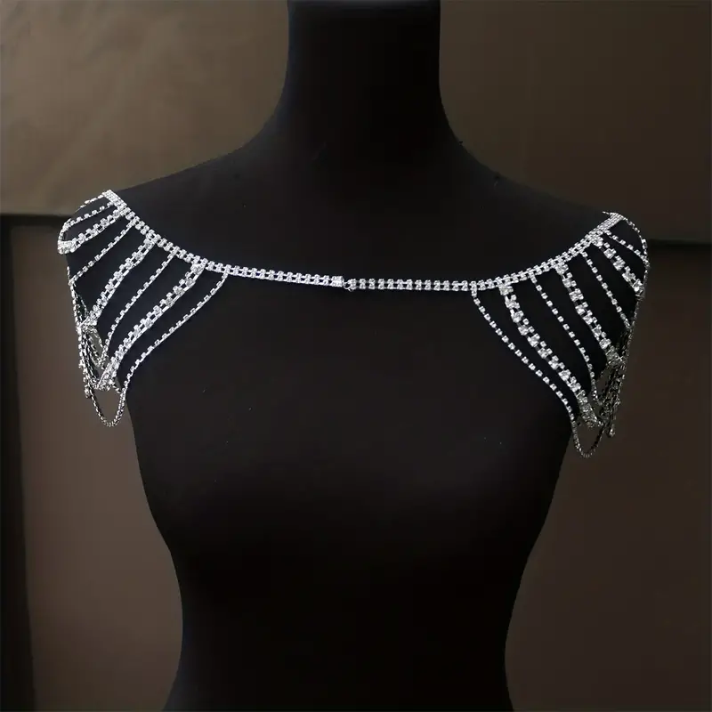 Boho Layered Rhinestone Shoulder Chain Bling Crystal Tassel - Temu Canada