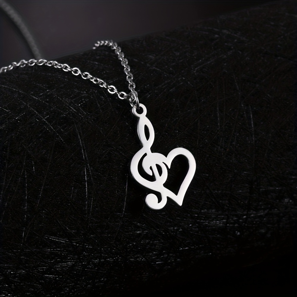 

Heart Music Note Treble Necklace Musical Symbol G Clef Chain Stainless Steel Pendant Gift For Woman Jewelry