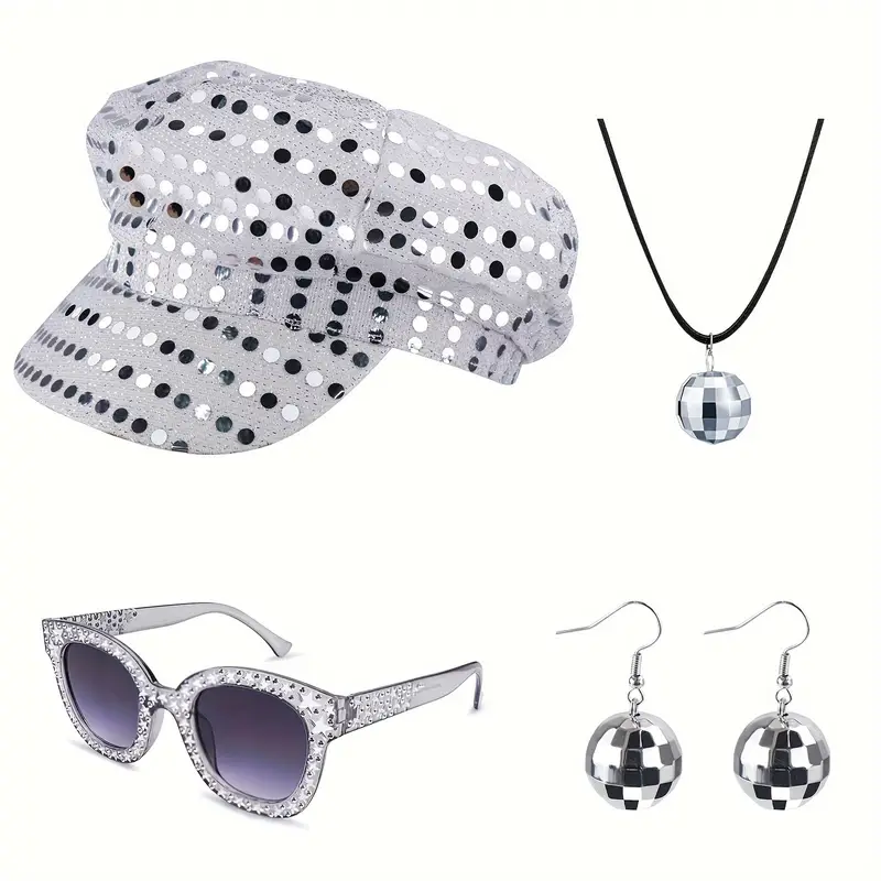 70s Disco Style Accessories Set Including Sequins Hat - Temu