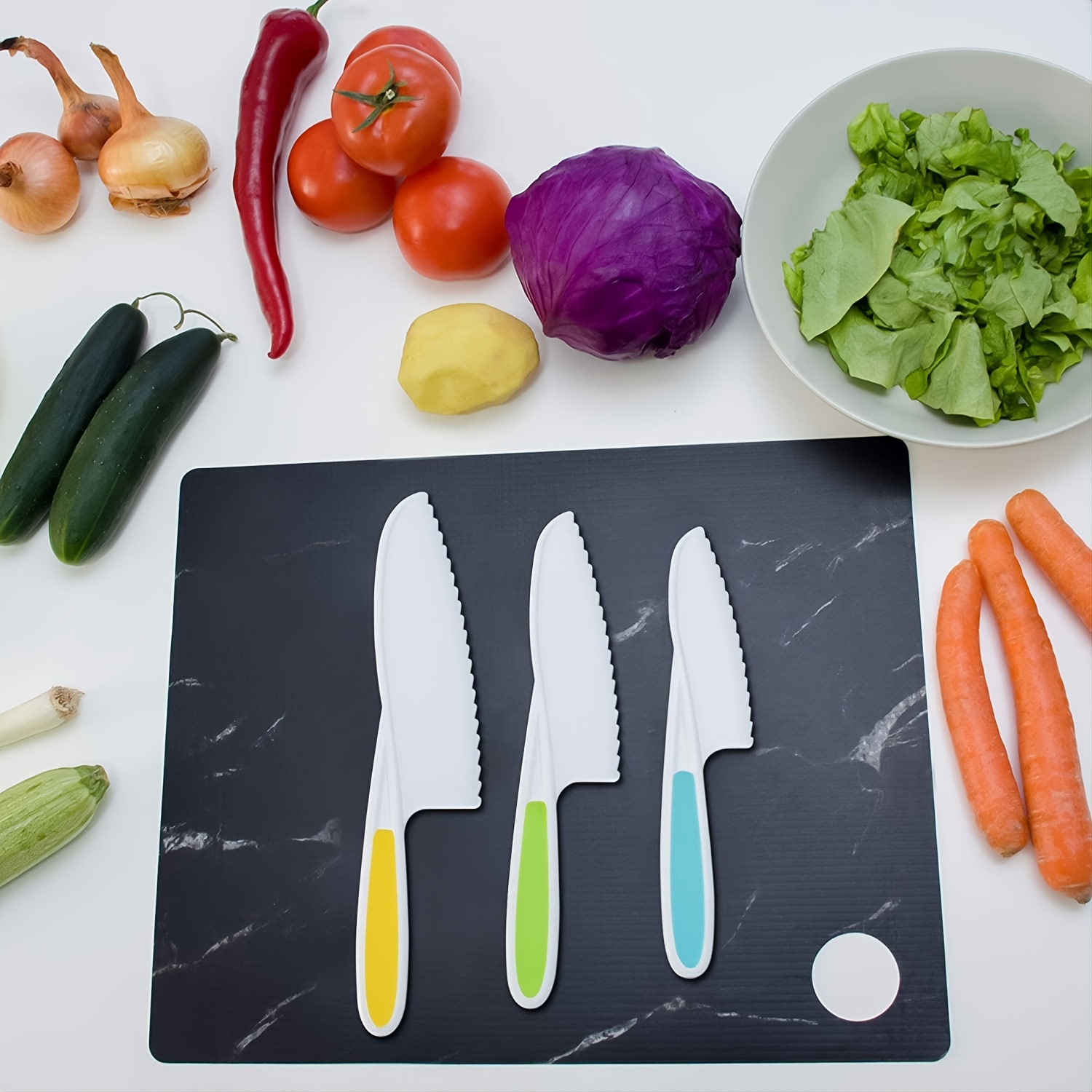 3pcs/set Kids Knife Colorful Nylon Toddler Cooking Knives to Cut Fruits  Salad Cake Lettuce Safe Baking Cutting Cooking