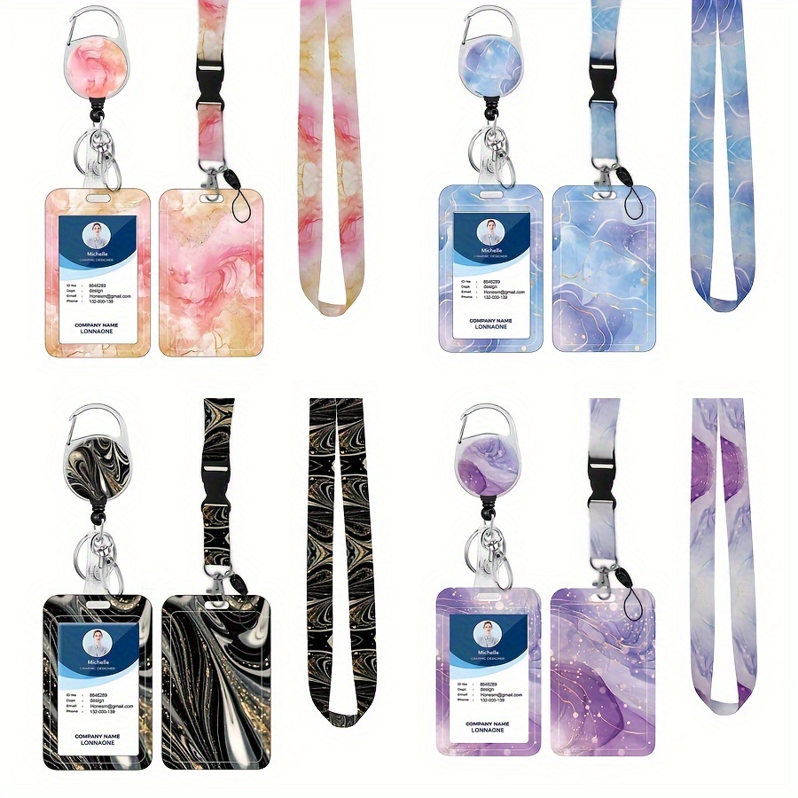 ID Badge Holder With Lanyard And Retractable Badge Reel Belt Clip, Art  Night Painting Keychain Lanyards Clip On Badge Extender Vertical ID Sleeve