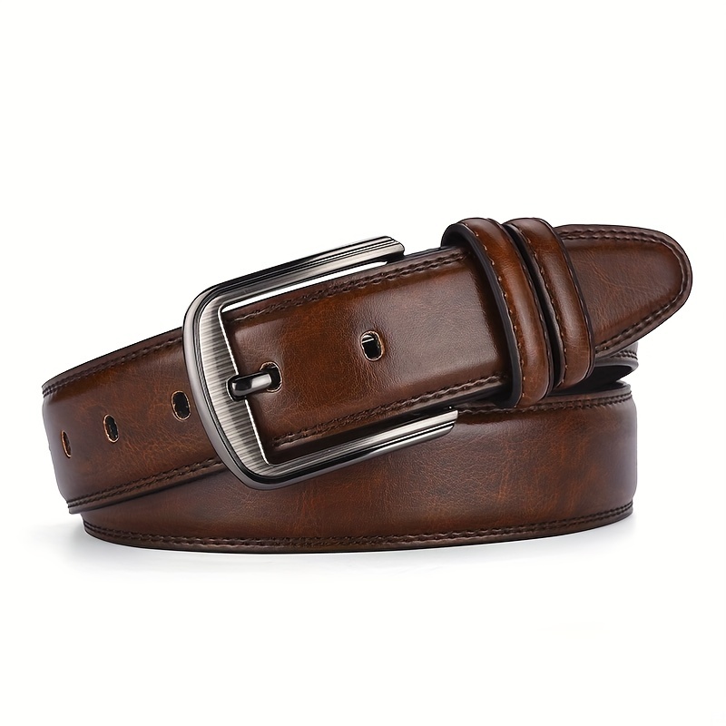 Dark Brown Genuine Leather Men's Belt Formal Dress Belt With Single Pin  Buckle - Temu