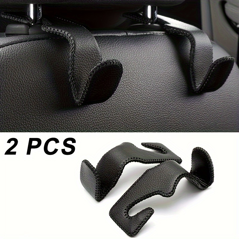 Headrest Hooks for Purses and Bags, 2 Pack Seat Hooks for Grocery Bag  Handbag, Metal Car Purse Holder Covered by Leather (Black 2-Pack) 