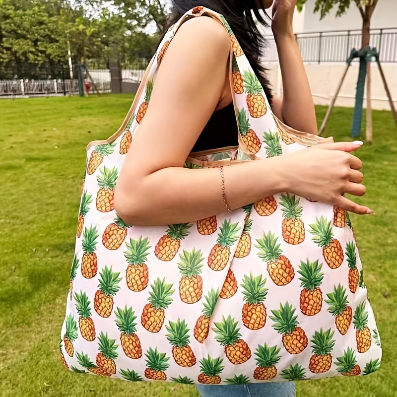 

Large Capacity Shopping Bag With Inner Bag, Foldable Lightweight Grocery Bag, Cute Pineapple Pattern Shoulder Tote Bag For Camping Travel Picnic