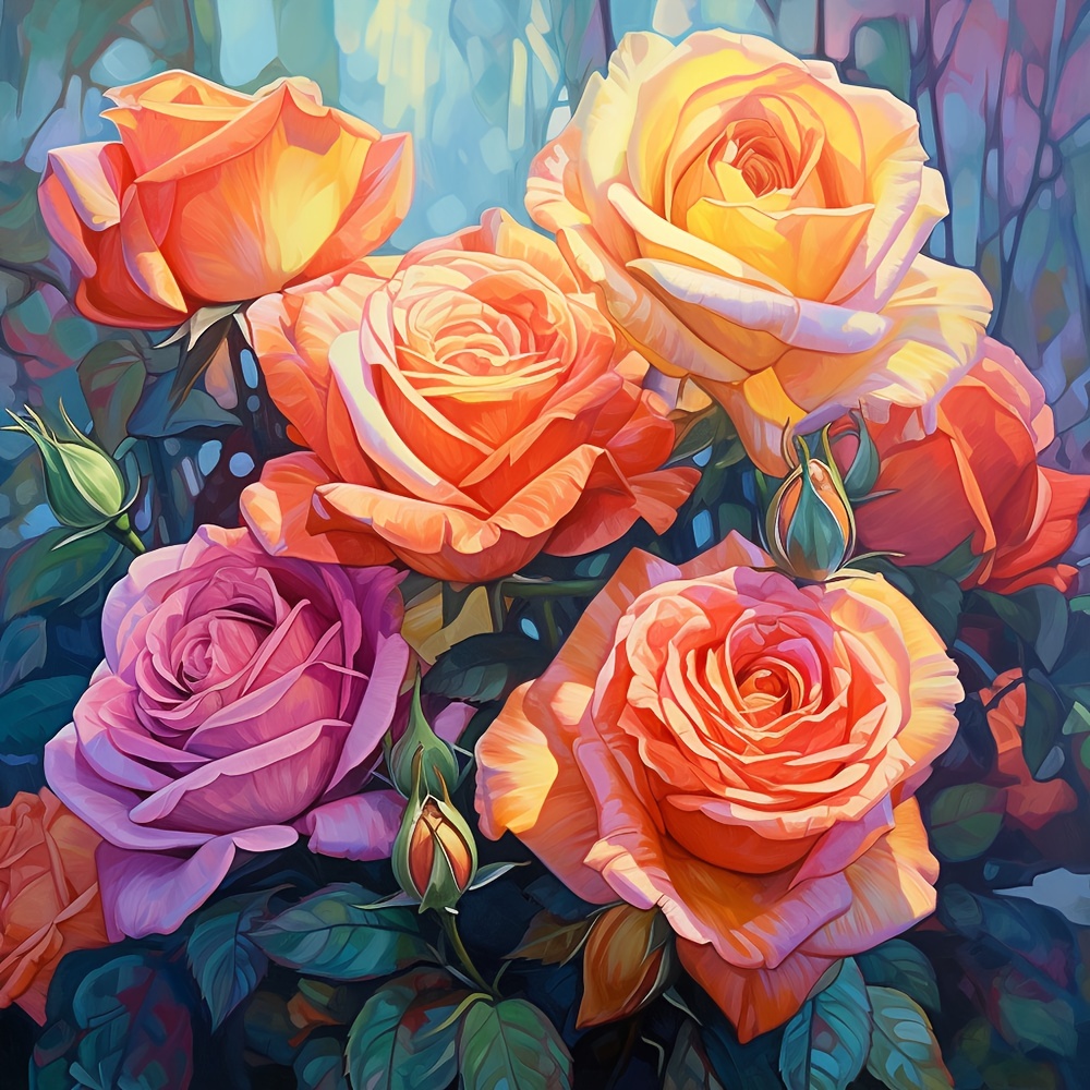 1pc Large Size 40x40cm/15.7x15.7Inch Without Frame DIY 5D Diamond Cartoon  Beautiful Roses, Full Rhinestone Painting, Diamond Art Embroidery Kits