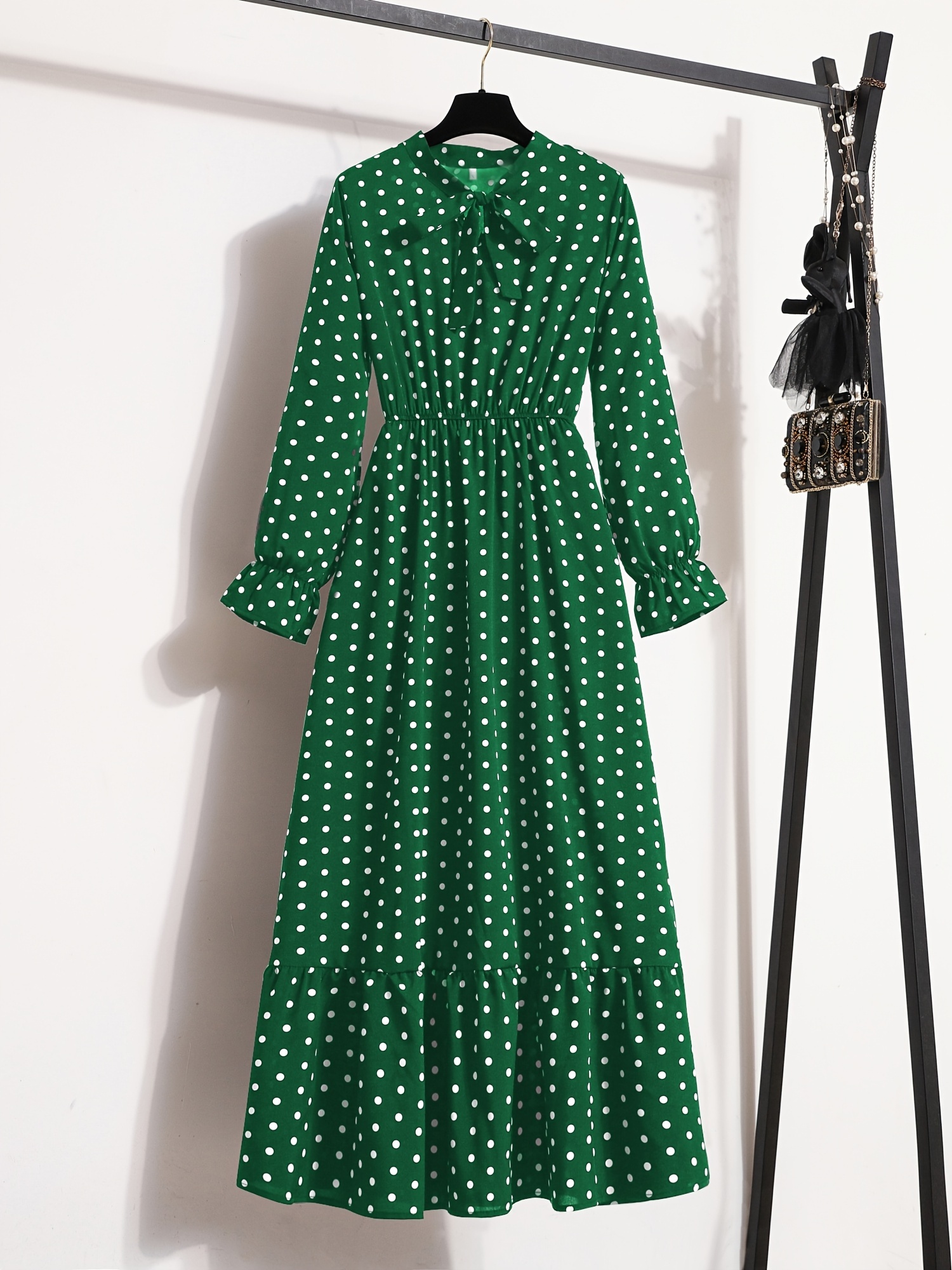spring autumn casual dress long sleeve polka dot vacation - Temu