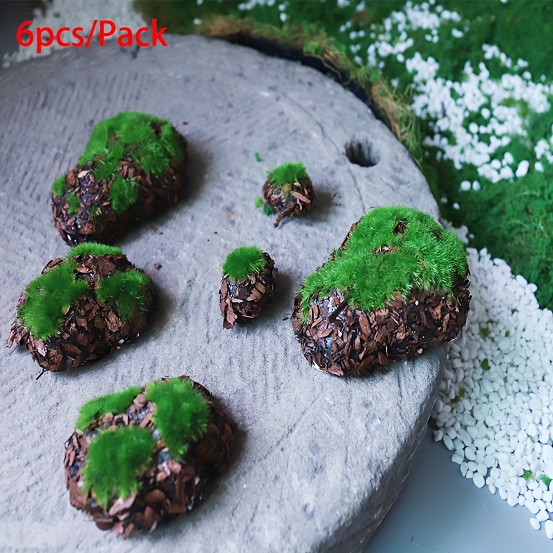 6 PCS Artificial Moss Rocks, 3 Size Faux Green Moss Covered Stones