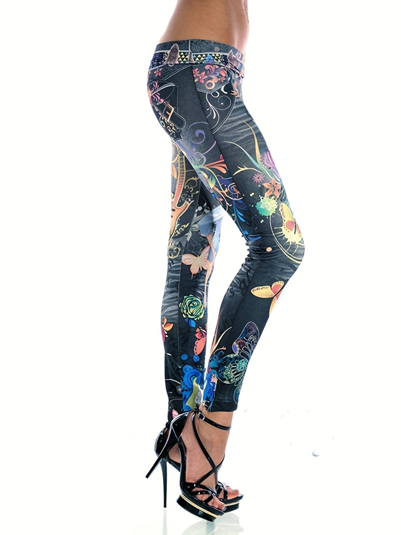 Graphic Print Skinny Leggings Casual Every Day Stretchy - Temu