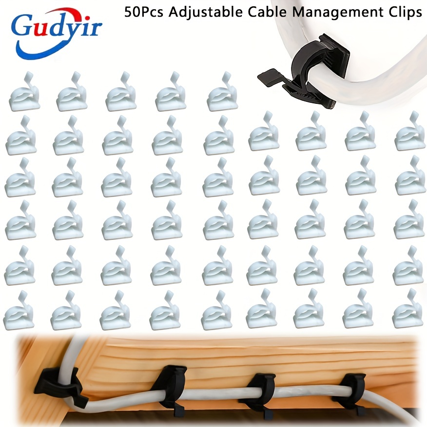 50pcs Adjustable Cable Management Clips, Adhesive Cable Organizers Sticky  Wire Clips Cord Holder For TV PC Ethernet Cable Under Desk Wall Home Office