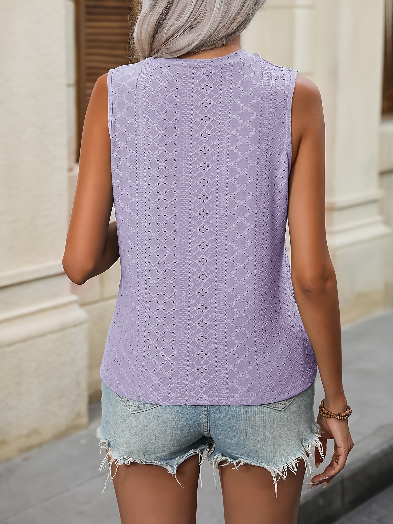 Eyelet Embroidered Back Twist Tank Top Casual Backless Tank - Temu