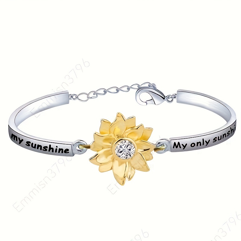 engraved you are my sunshine letter cuff bangle bracelet sunflower women jewelry 2