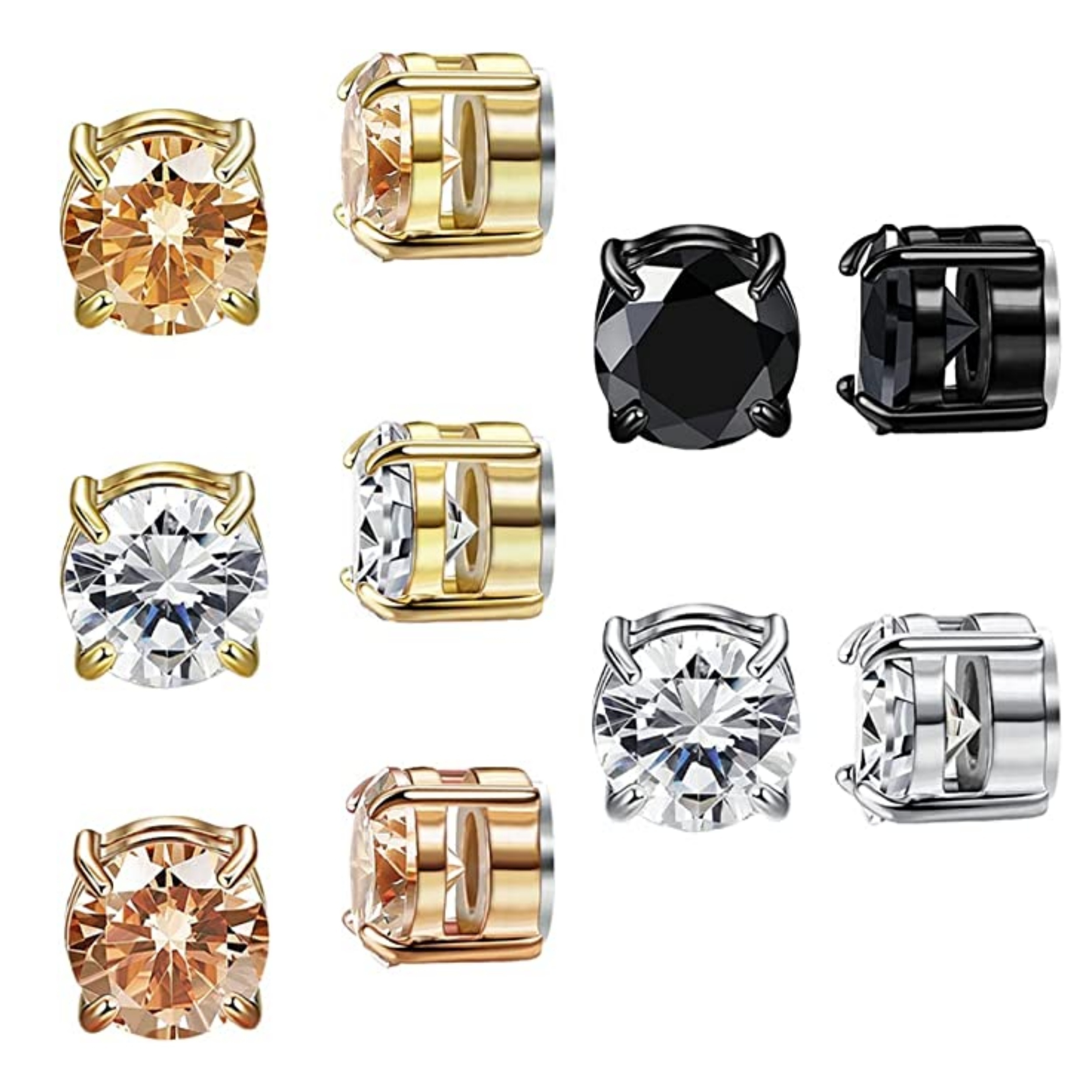 YZstyle 4 Pairs Stainless Steel Magnetic Stud Earring for Men Women CZ Magnet Non Pierced Clip on Earrings Set 8mm