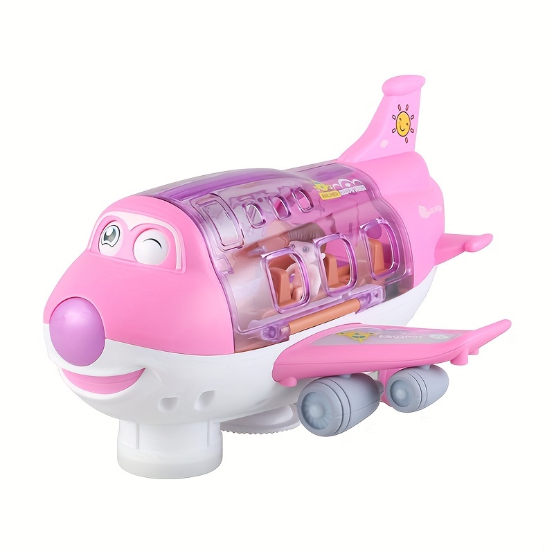 Airplane Toys for Kids Bump and Go Action Toddler Toy Plane with LED Flashing Lights and Sounds for Boys & Girls 3 - 12 Years, Pink