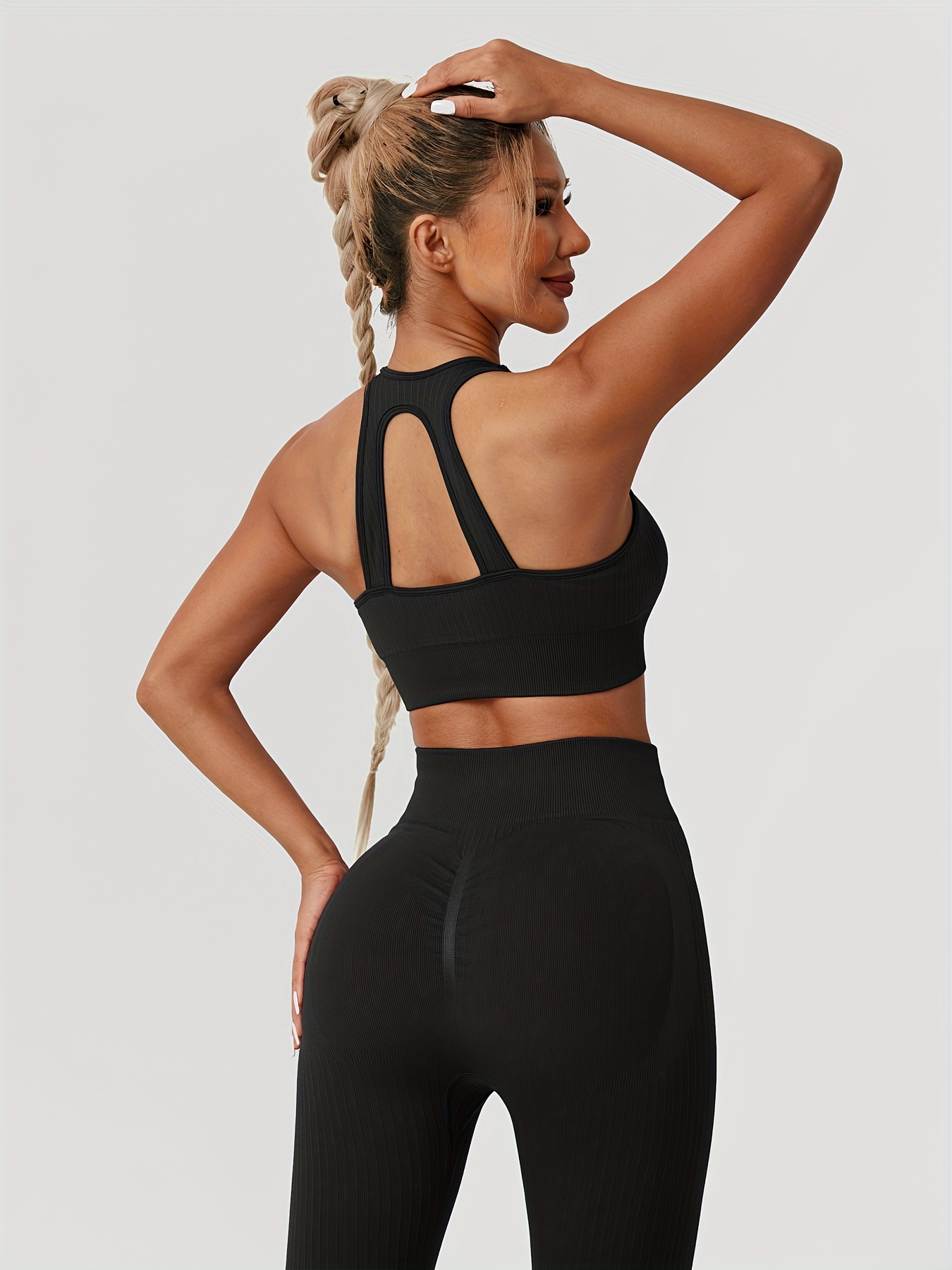 Seamless Yoga Set Women Fitness Clothing Sportswear Woman Gym Leggings  Padded Push-up Strappy Sports Bra 2 Pcs Sports Suits