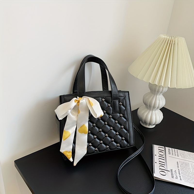 Niche Rivets Decor Quilted Shoulder Bag with Scarf