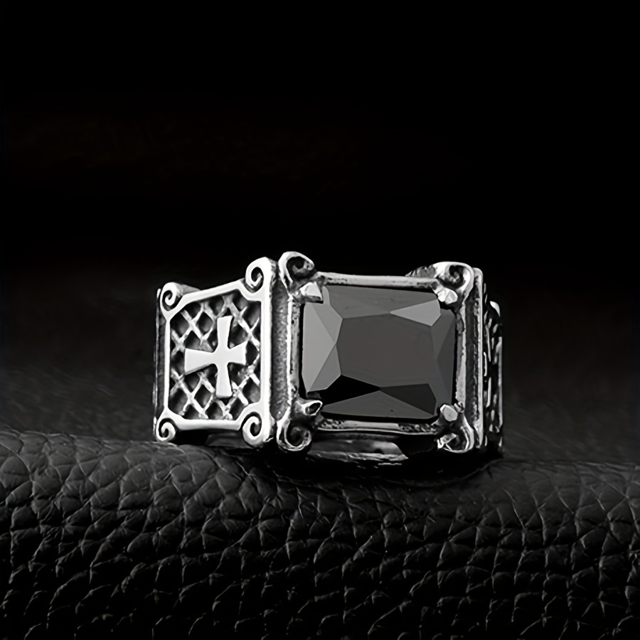 Men's Cross Ring, Hip Hop Stone Open Finger Ring