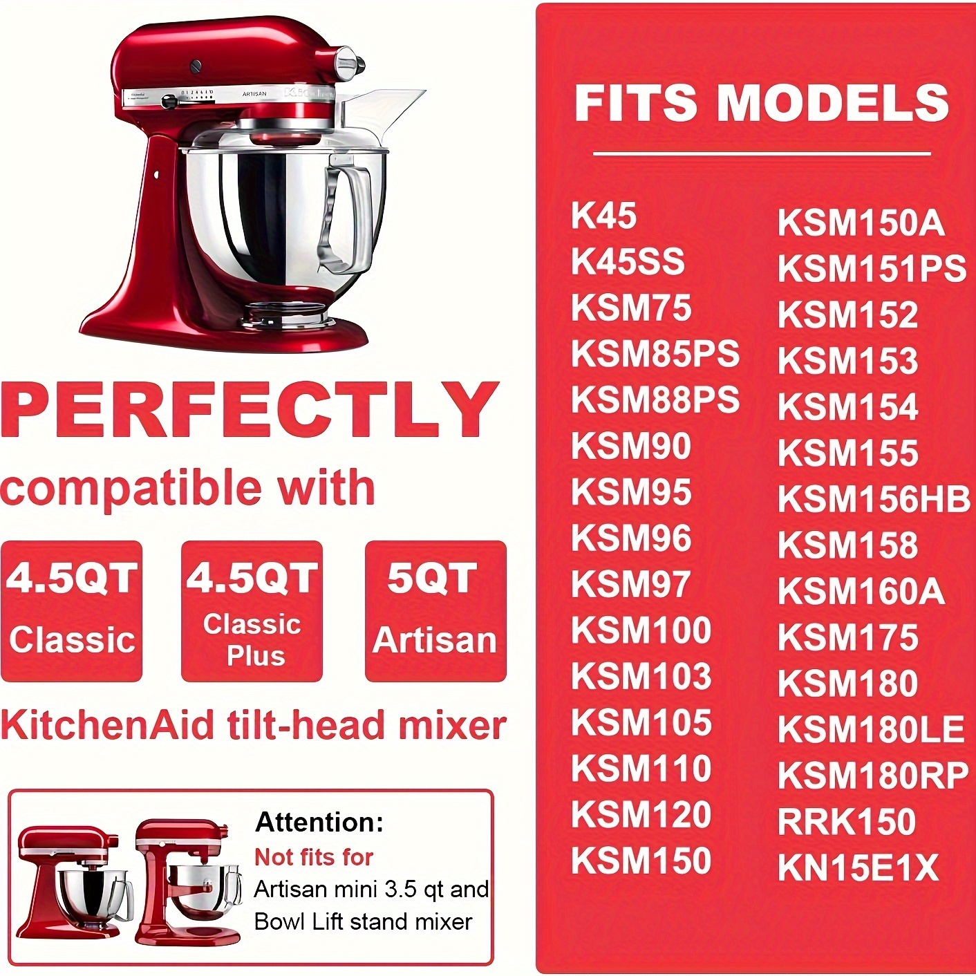 Attachment K45, K45SS Kitchenaid Mixer Accessories, Metal Flex Edge beater  Paddle for KitchenAid K45, K45SS Tilt-Head Mixer 4.5QT Bowl, Kitchen aid