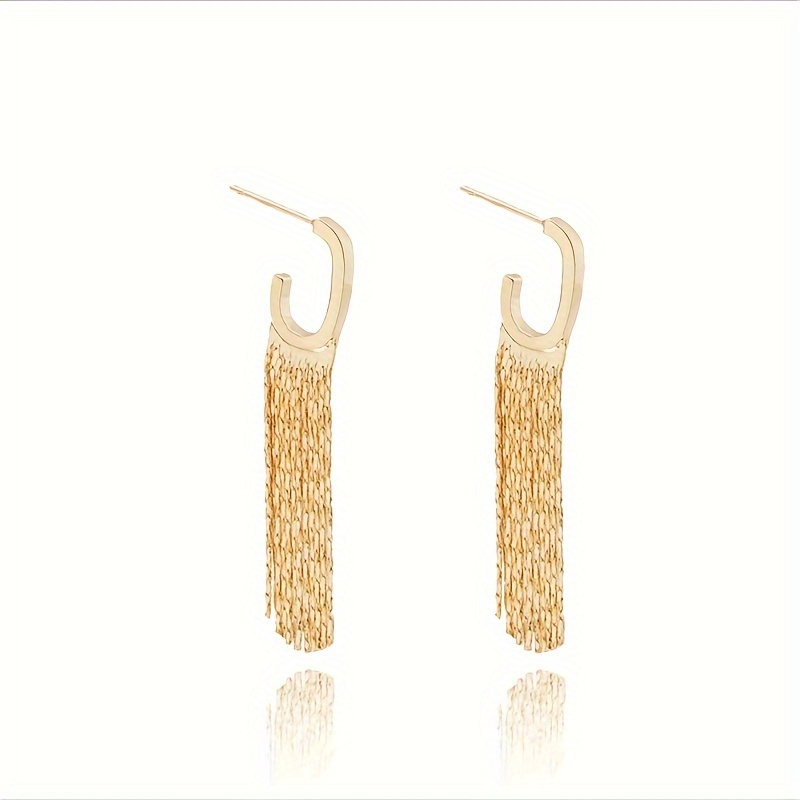 G Tassel Earrings, Geometric Tassel Earrings European And American Sense Temperament Light Luxury High-end Sense ( Electroplated , Color Is More Durable)