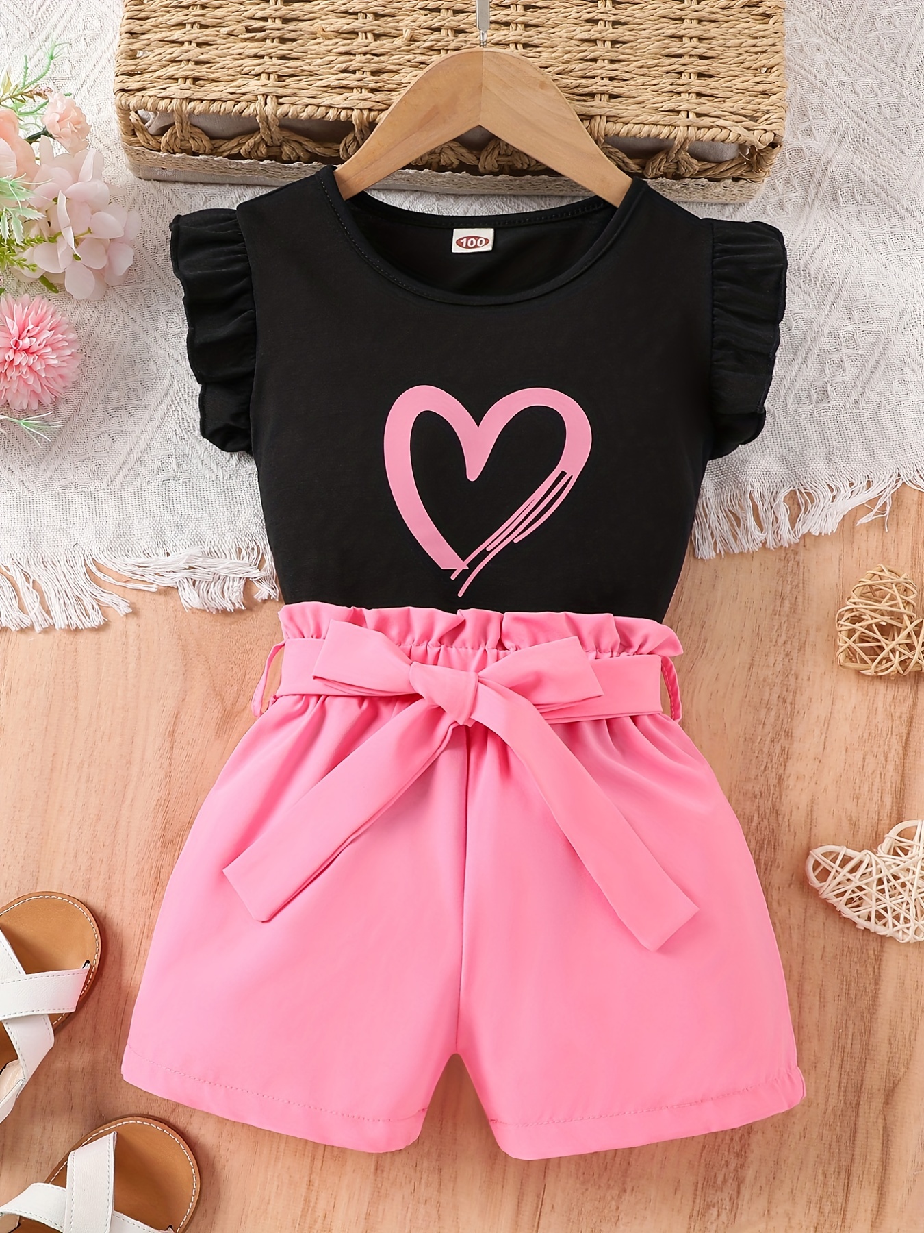 Girl's Letter Sleeveless Top e Denim Shorts Suit, Outfits de bebê, Conjunto  de roupas infantis, Kid's Cute Toddler Outfit, 3pcs - AliExpress