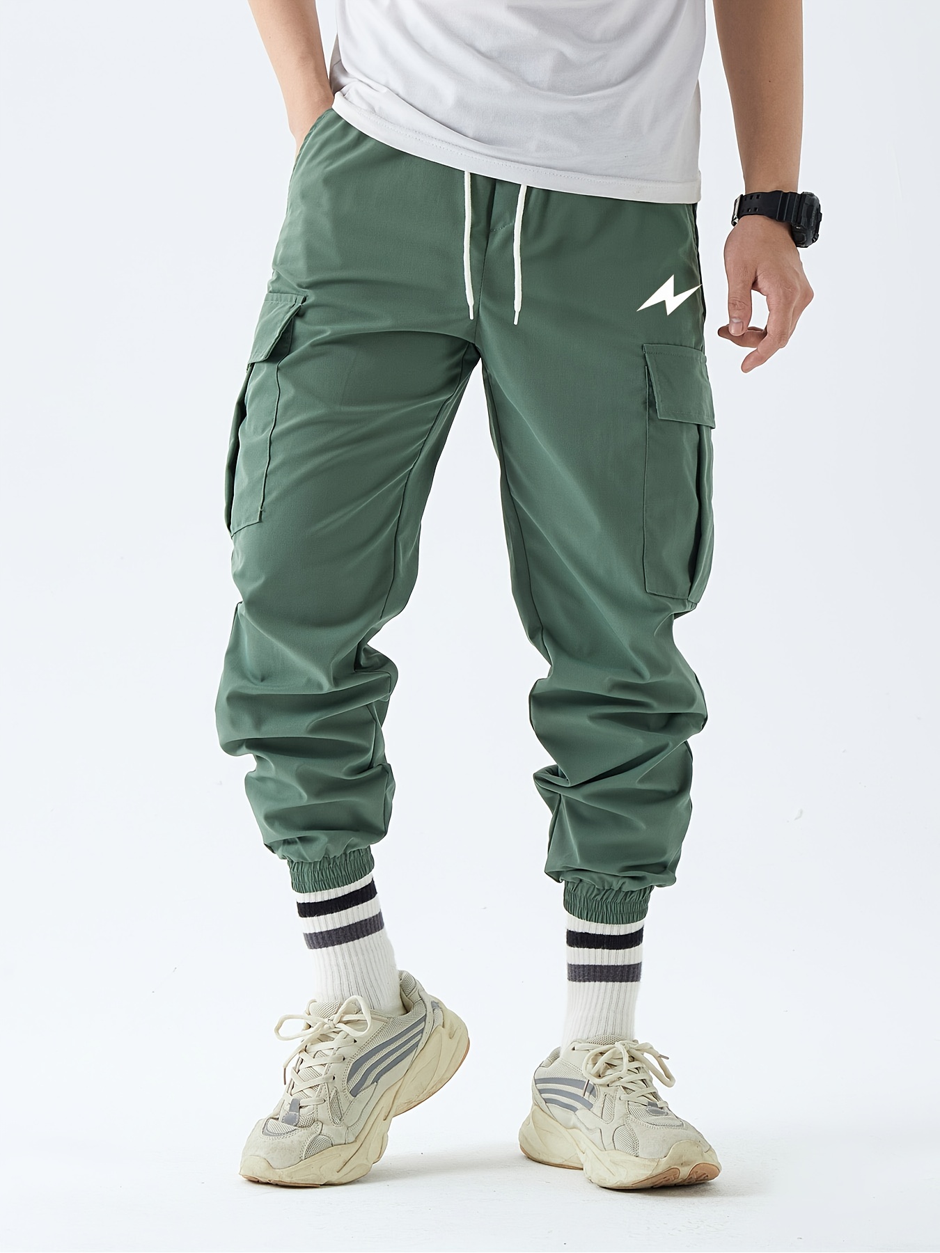 Pantalon cargo taille à cordon vert kaki homme