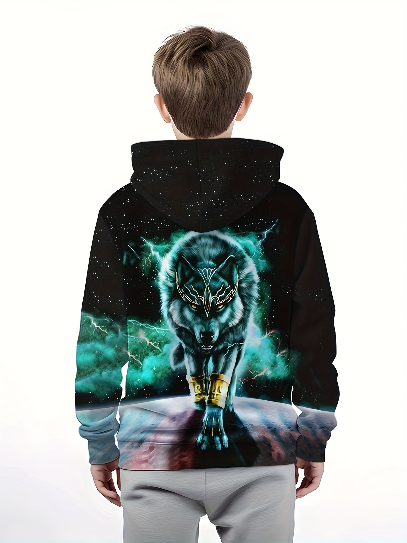 Realistic Cool Wolf 3D Print Boys Casual Pullover Long Sleeve Hoodies Boys Sweatshirt For Spring Fall Kids Hoodie Tops Outdoor