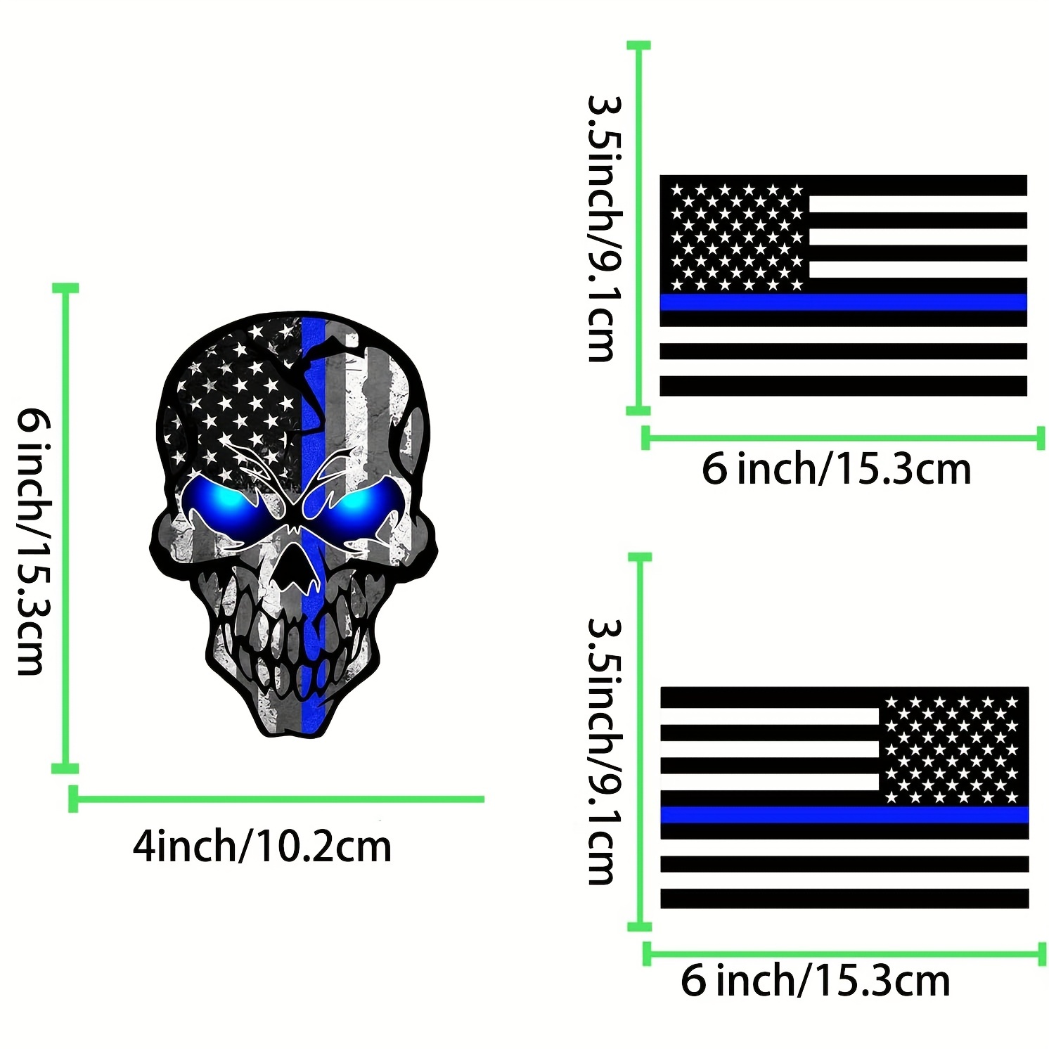 3pcs 5.1in Reflective American Flag Sticker Skull Decal With Black US  Flags, UV Fade Resistant Vinyl Car Flags Stickers For Trucks Motorcycle  Laptop