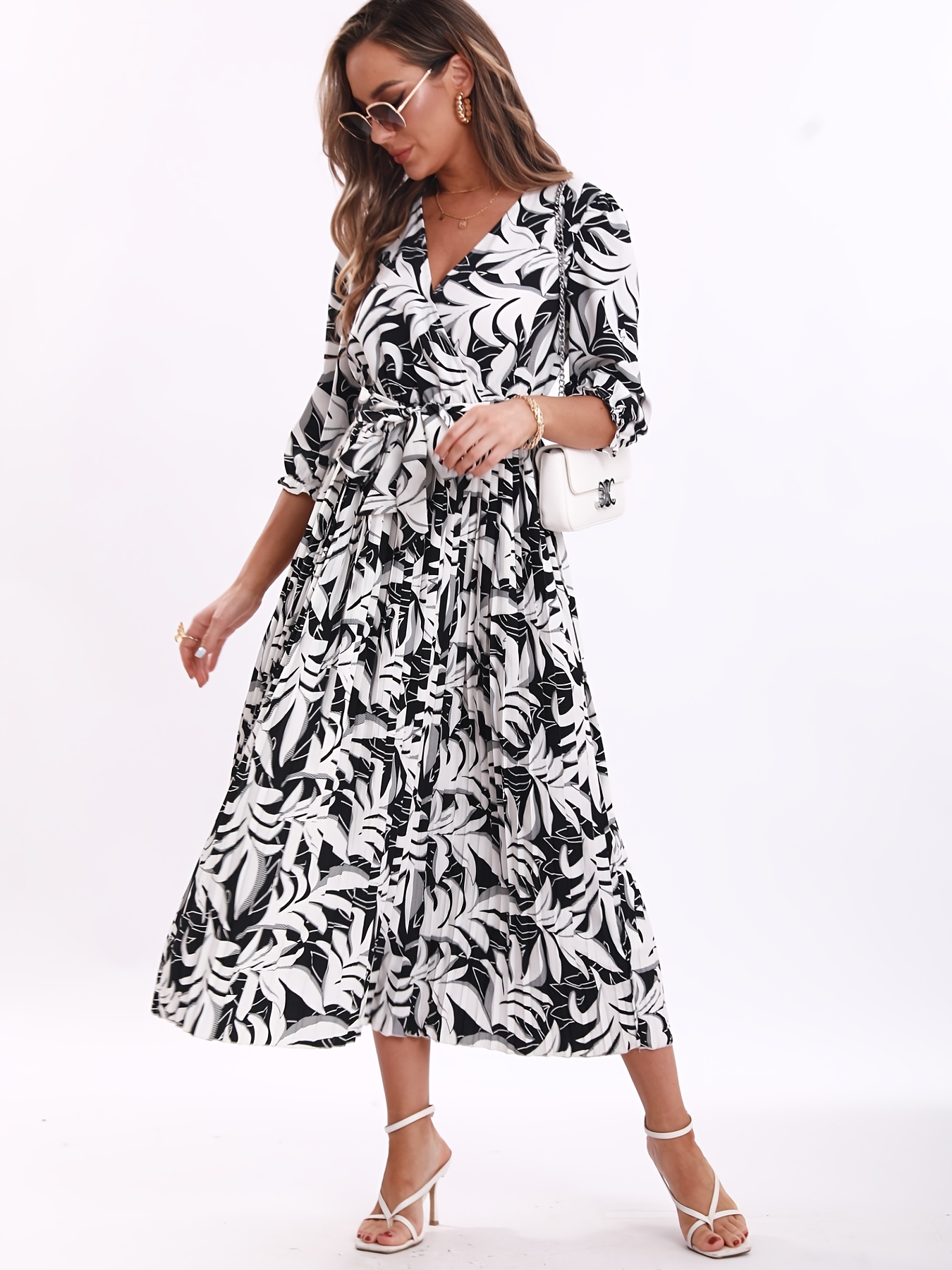 elegant floral print dress v neck 3 4 sleeve dress casual every day dress womens clothing