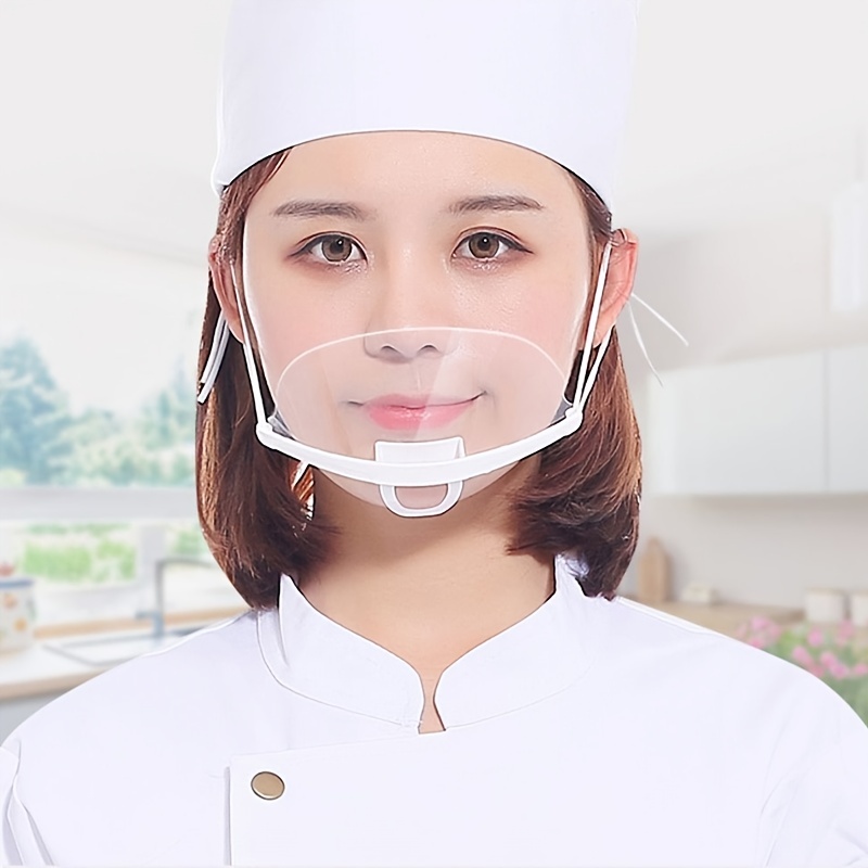 10pcs Dining Transparent Mask, Hotel Chef Special Plastic Face Screen Smile  Food Anti-spittle Mouth Face Mask For Resturant Canteen Catering