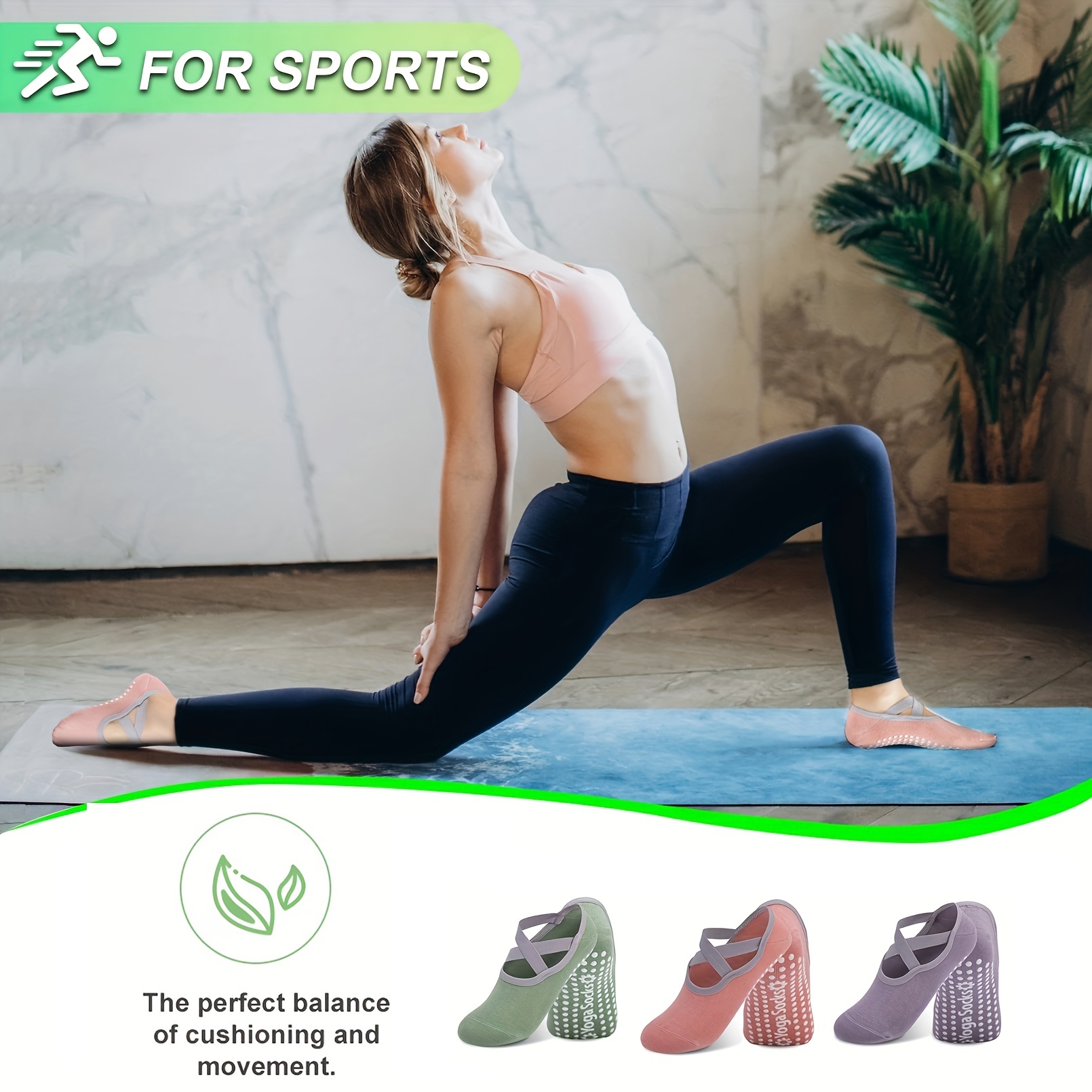 JOYNÉE Calcetines de yoga antideslizantes para mujer con agarres, ideales  para pilates, barras, bailes, hospitales, fitness, 3 pares
