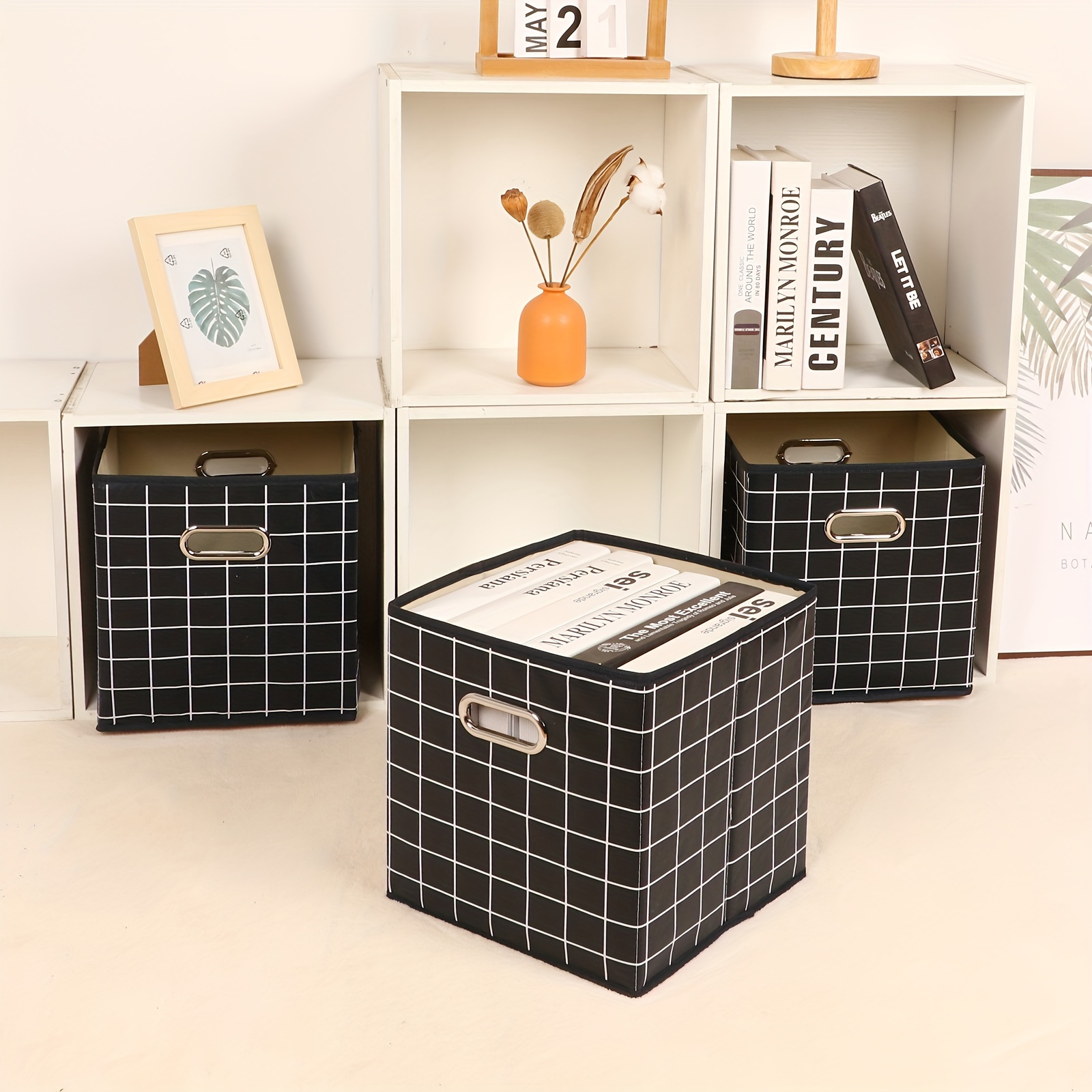 EZOWare Set de 4 Caja de Almacenaje, Cubos Organizador de Tela Plegable,  Cajas de Almacenam…