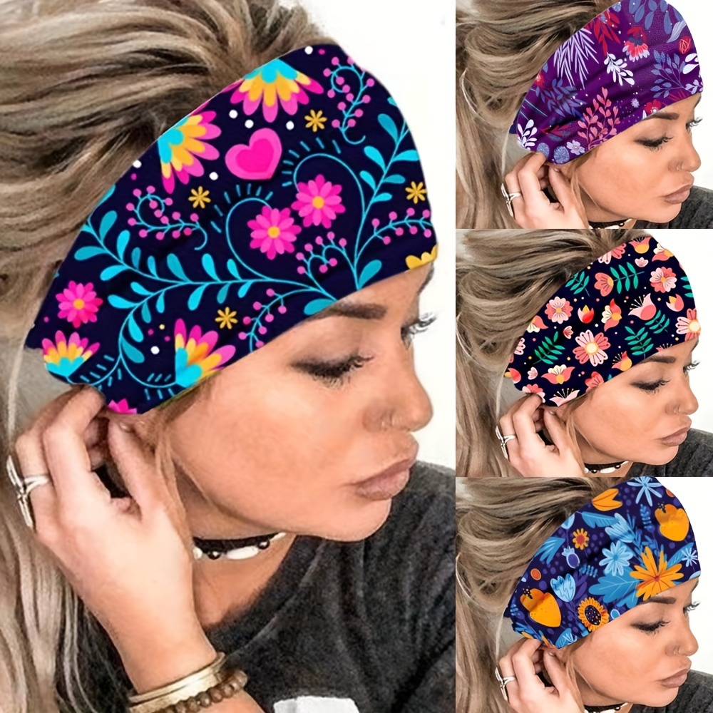 Women's Flower Pattern Headbands Elastic Hair Band Sports - Temu