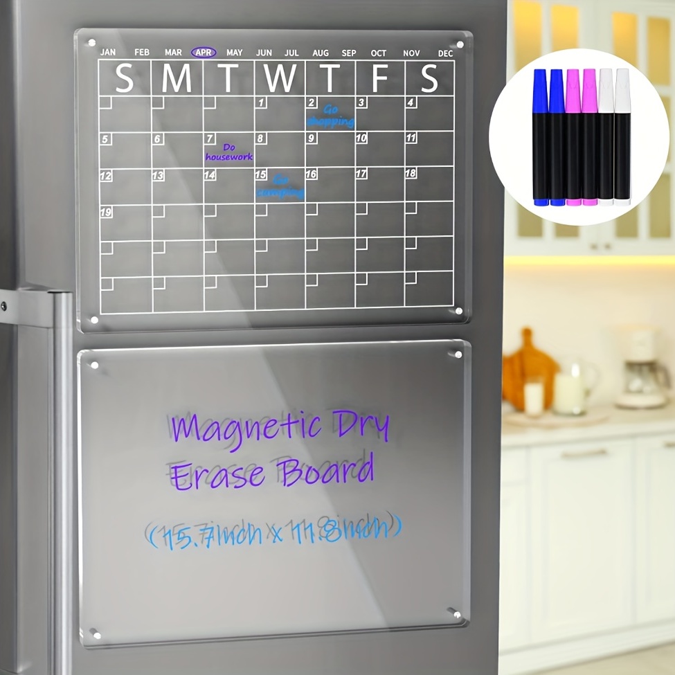 Calendario acrílico para nevera, 2 calendarios magnéticos transparentes  para nevera, semanal y mensual, pizarra de borrado en seco para  refrigerador
