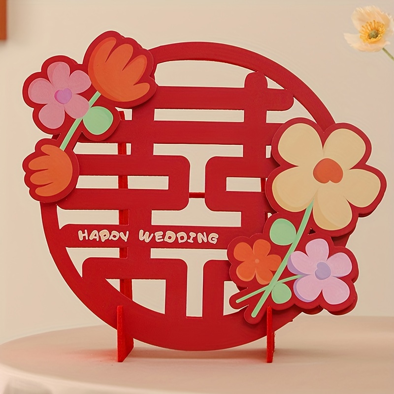 Chinese Wedding Double Happiness Crafts Wall Mount Wood Decorations New House Supplies Decorative Home Bedroom Decor DIY Durable Exquisite Square