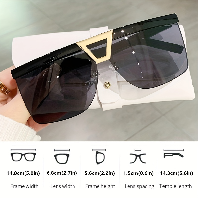 Fashion Luxury Brand Oversized Square Sunglasses Men Women Vintage Metal  Big Frame Semi-rimless One Lens Sun Glasses Uv400