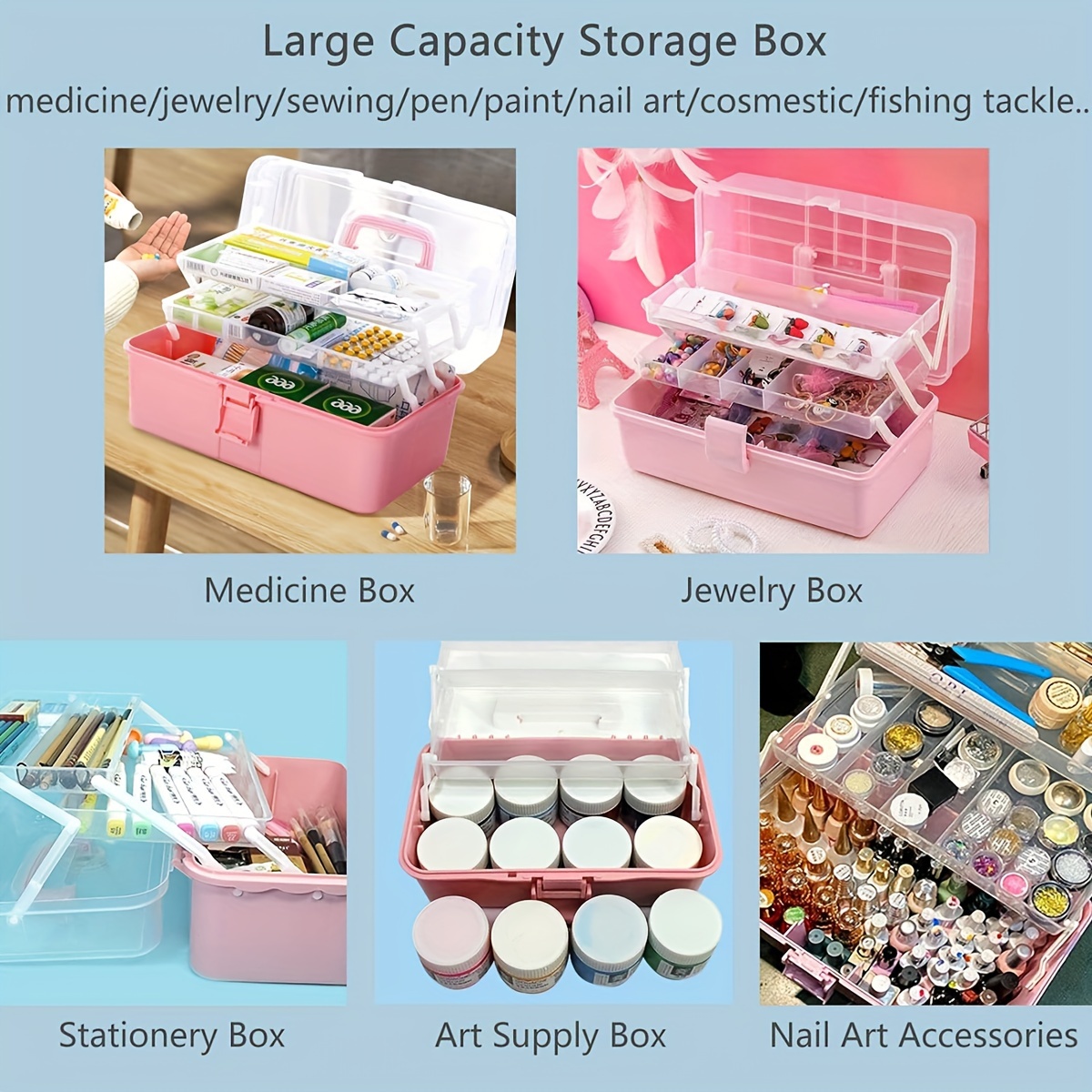 Plastic Multi-layers Portable Storage Container Box Handled Organizer  Storage Box for Organizing Stationery, Sewing, Art Craft, Jewelry and  Beauty