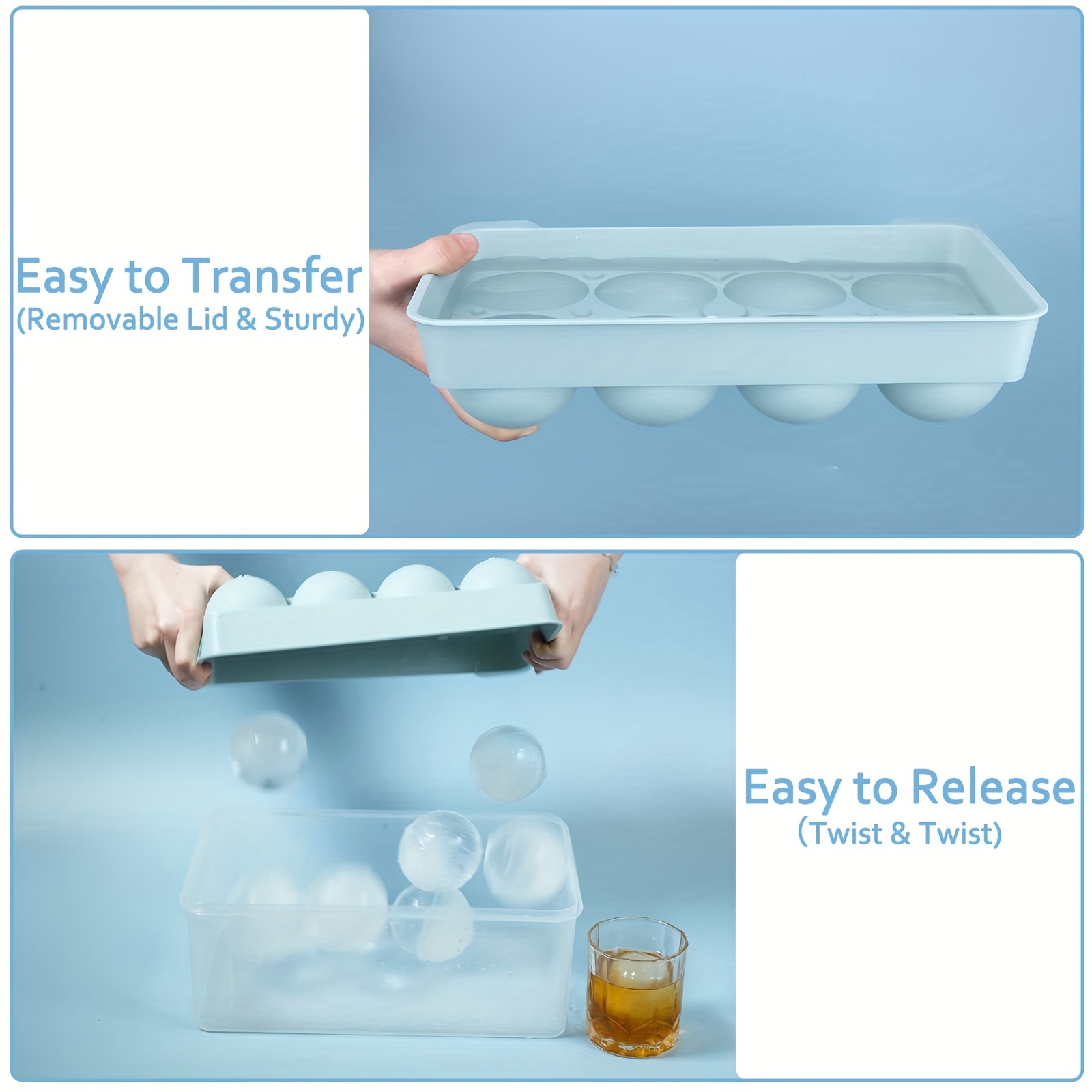 Large Plastic Round Sphere Ice Cube Mold Tray | BPA Free Bourbon Ice Ball  Maker for Whiskey, Cocktails | Includes Dust Free Ice Bin and Spoon | Great