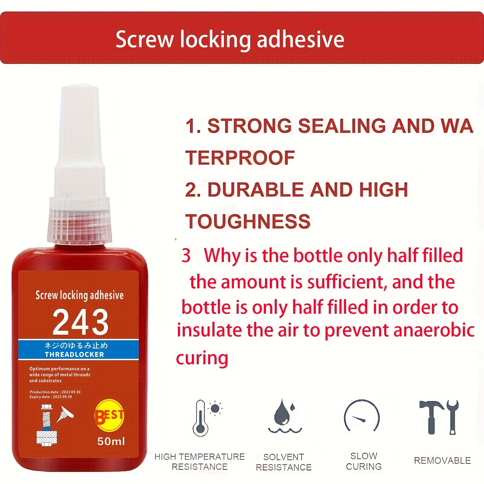 1pc 50ml 1 75pz Loctite 243 Screw Adhesive 243 Anaerobic - Temu