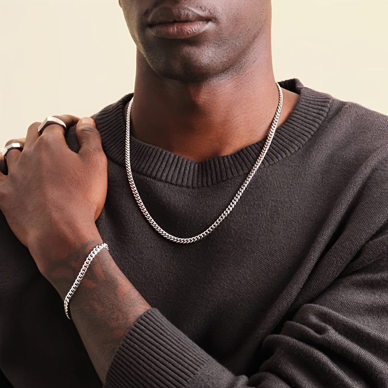 

2pcs Bracelet + Necklace Set For Men, Stainless Steel Bracelet Necklace