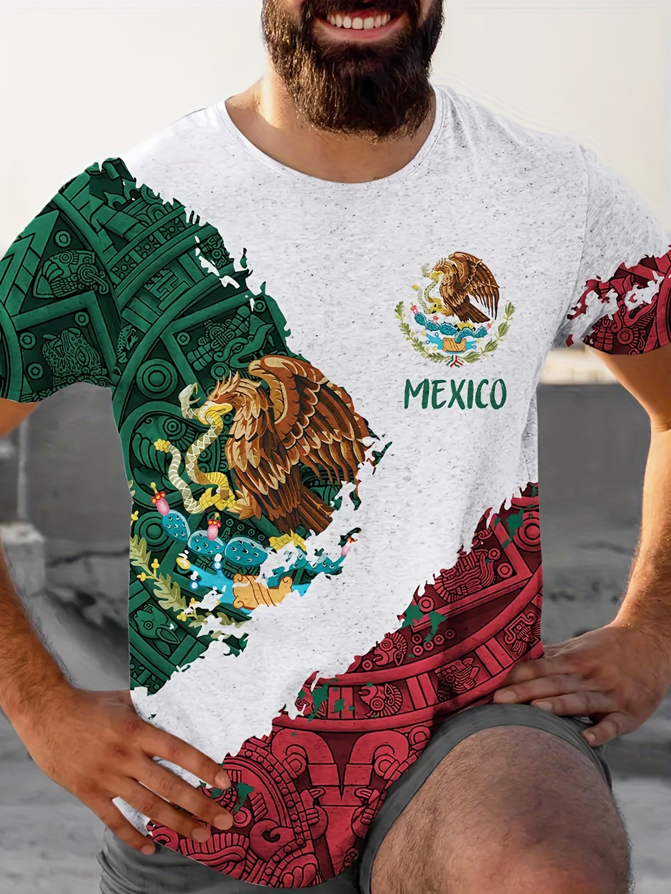 Camiseta Estampado Camuflaje Águila Serpiente México Hombre - Temu