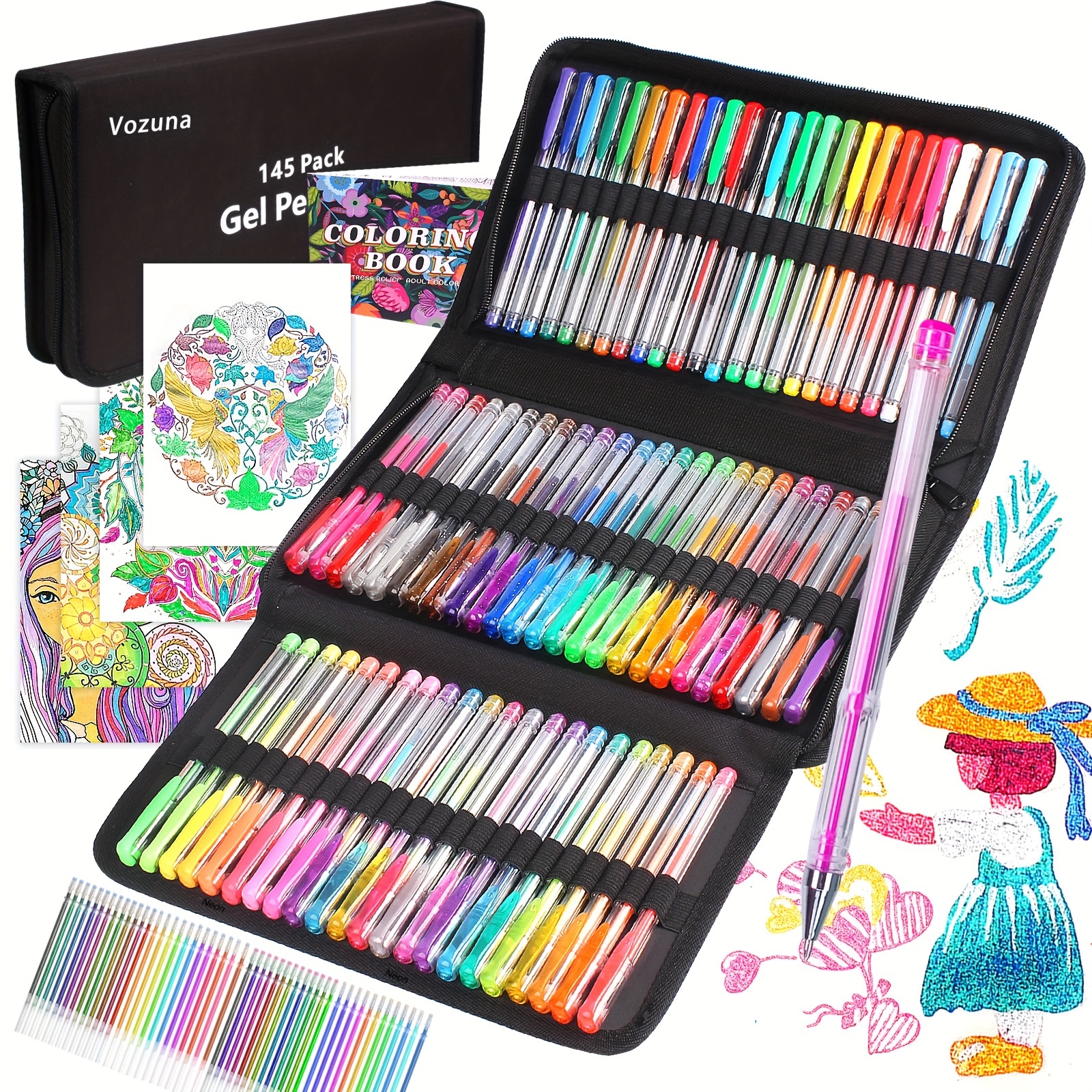 18pcs Glitter Pen, Colored Gel Glitter Pen Set, Glitter Gel Pens